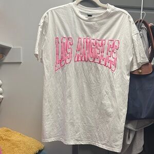 White short sleeve Tee with Pink 'Los Angeles' block style font NWOT